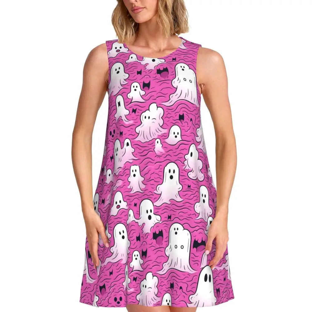 Shiny Graffiti Casual Dress Colorful Print Sleeveless Boho Dresses Women O Neck Street Fashion Dress Day Print Vestidos Present