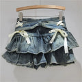 Denim Cake Skirts Women Short Skirt A Line High Waist Slim Fit Elegant Splice Y2k Streetwear Work Bow Sweet 2026 Summer