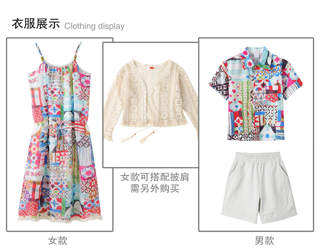 Vacation Family Matching Outfit Beach Holiday Mother‑Daughter Spaghetti Strap Dress Father‑Son Shirt Shorts Sets Couple Clothes