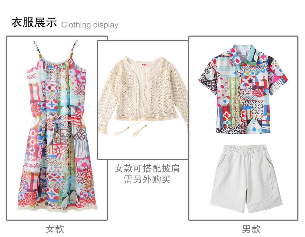 Vacation Family Matching Outfit Beach Holiday Mother‑Daughter Spaghetti Strap Dress Father‑Son Shirt Shorts Sets Couple Clothes
