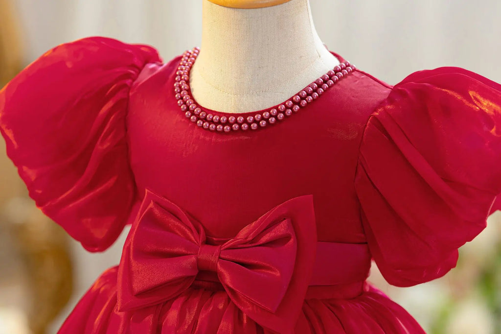 Hetiso Baby Girls Party Dress Puff Sleeve Newborn Birthday Ball Gown Beading Infant Christmas Holiday Frocks 0-2 Years