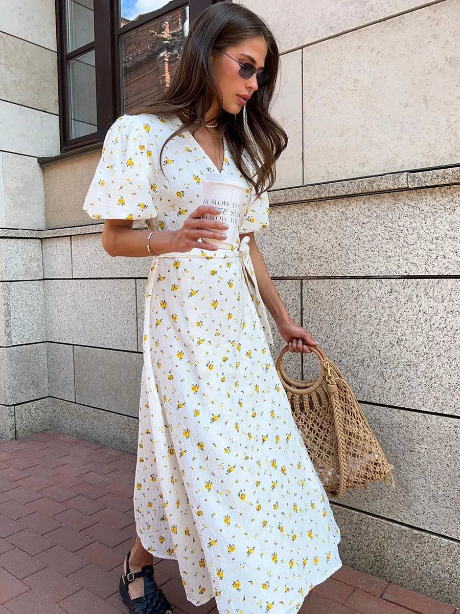 Summer 2026 Floral Jacquard Elegant Beige Flowy Long Dress for Women Bornladies Women's 100% Cotton A-Line Midi Dress