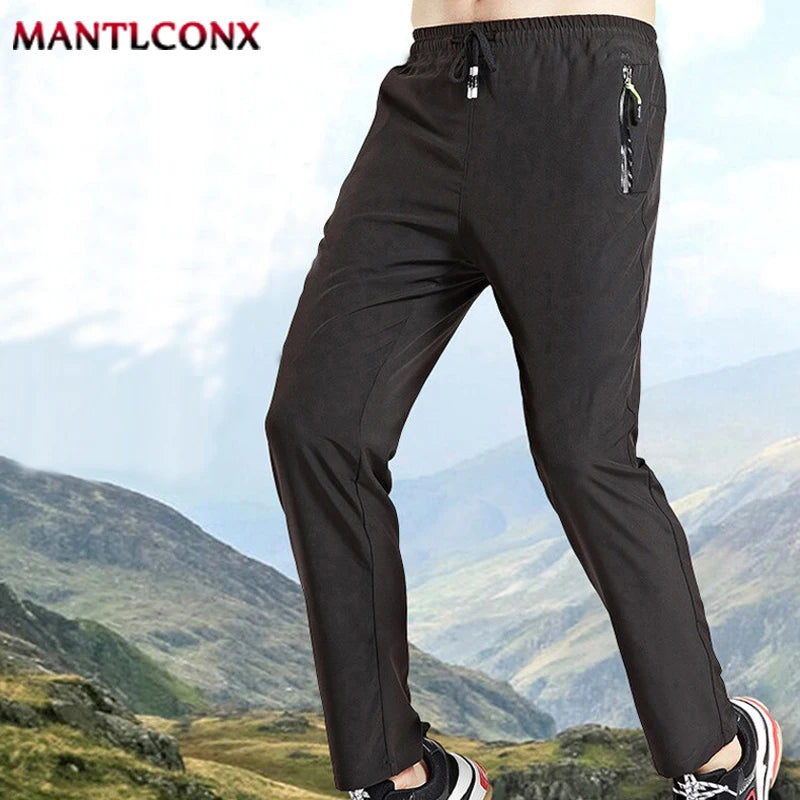 Thin Summer Stretch Pants with Zipper Pockets Quick Dry Hiking Camping Trousers Men Gym Fitness Jogging Running Sports Pants Men