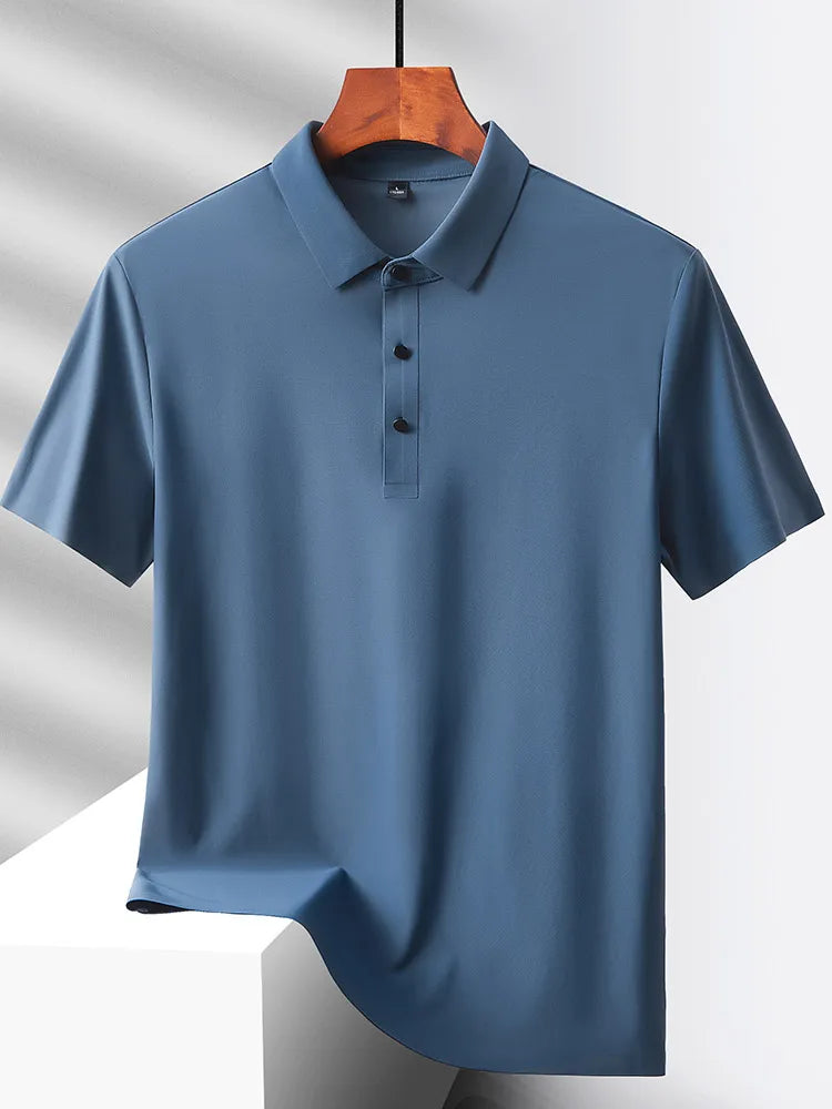 HeyMOMO Men's Ice Silk Polo Shirt - Short Sleeve Quick Dry Mesh Casual