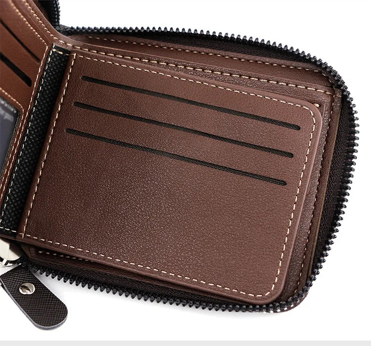 New Men Zipper Wallets Short Card Holder Vintage Male Wallet High Quality PU Leather Classic Coin Pocket Wallet For Boys