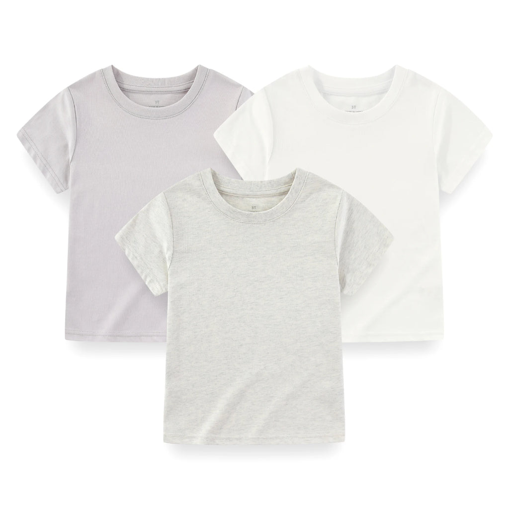 Kiddiezoom Kids' Solid Short Sleeve T-Shirts - 3-Pack Cotton Crew Neck