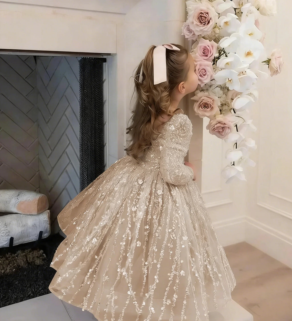 Custom Pink Tulle Flower Girl Dress Lace Appliques Wedding Party Gown Princess First Communion Ball Dresses for Kids