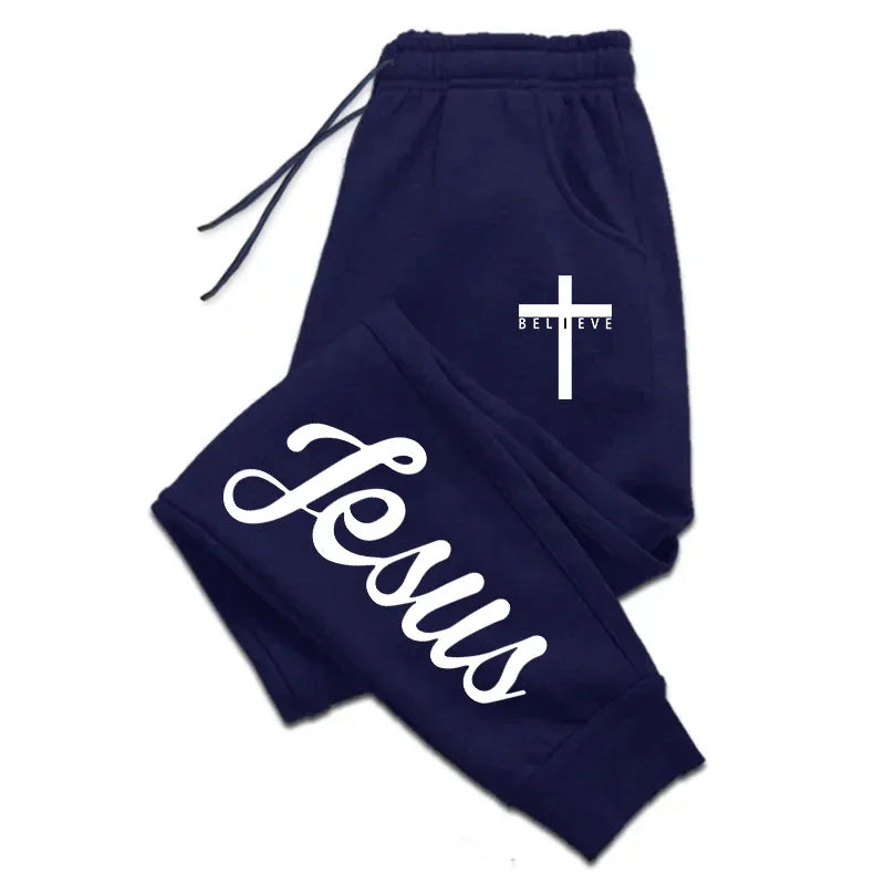 Jesus Cross Men's Sweatpants Drawstring Casual Joggers Polyester