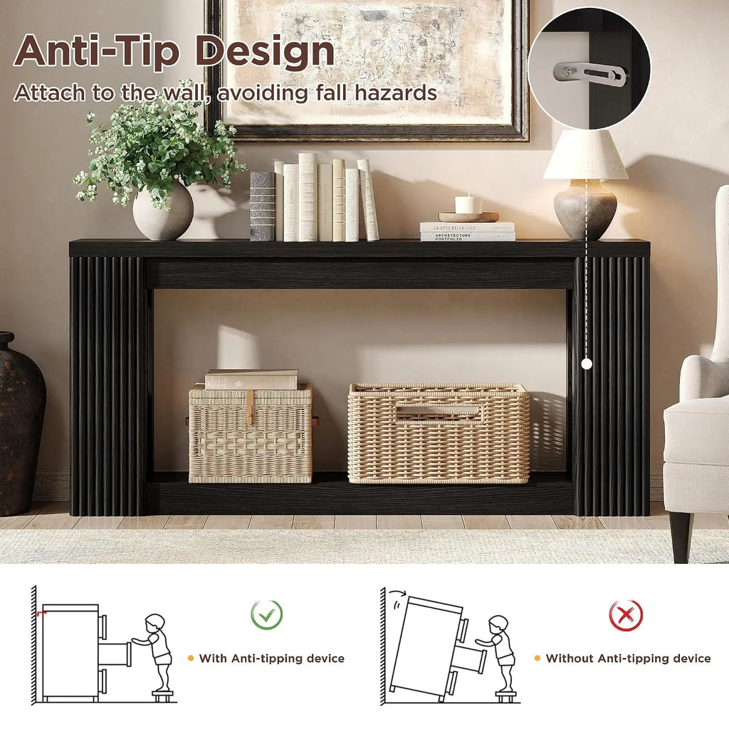 Fluted Wooden Console Table with 2 Storage, 71 Inch Rectangular Entryway Sofa Table for Living Room Hallway, Customized