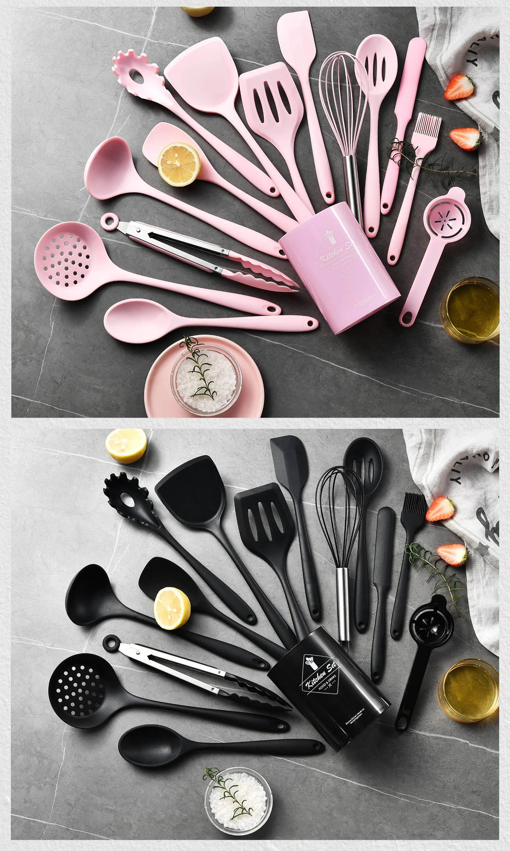 15Pcs Khaki Food Grade Silicone Kitchen Cookware Utensils Turner Spatula Soup Spoon Practical Cooking Tool Kitchenware Set