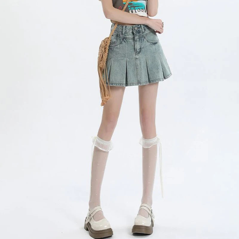 Summer Women Retro Chic High Waist Skirts Lady Designer Wrap Hip Thin Mini Jeans Skirts Girls Fashion Solid Denim Dress