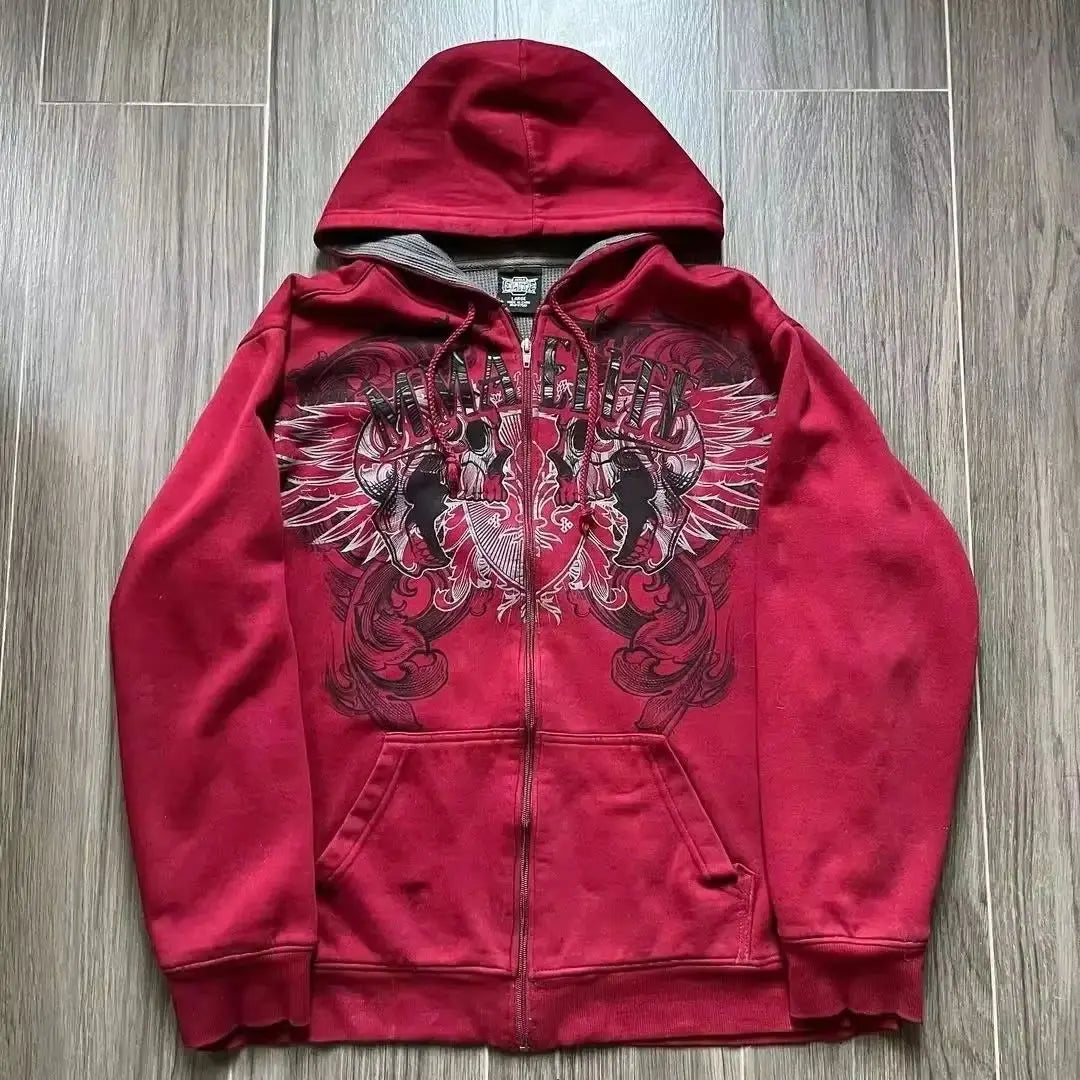 BiggOrange Plum Tree Embroidered Oversized Zipper Hoodie - Pink
