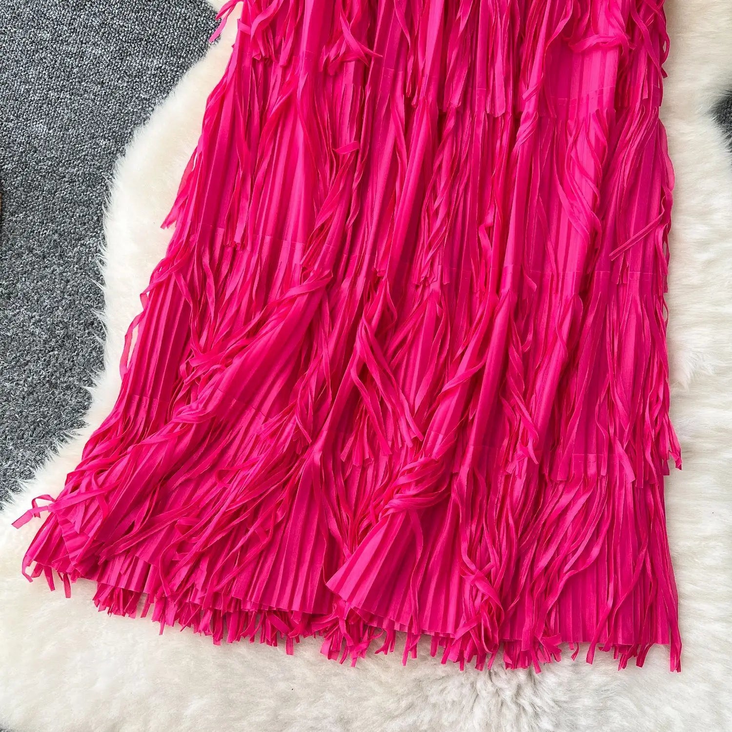 New In 2026 Spring Summer Tassel Midi Long Skirt For Women Trendy High Waist Streetwear Casual Skirts