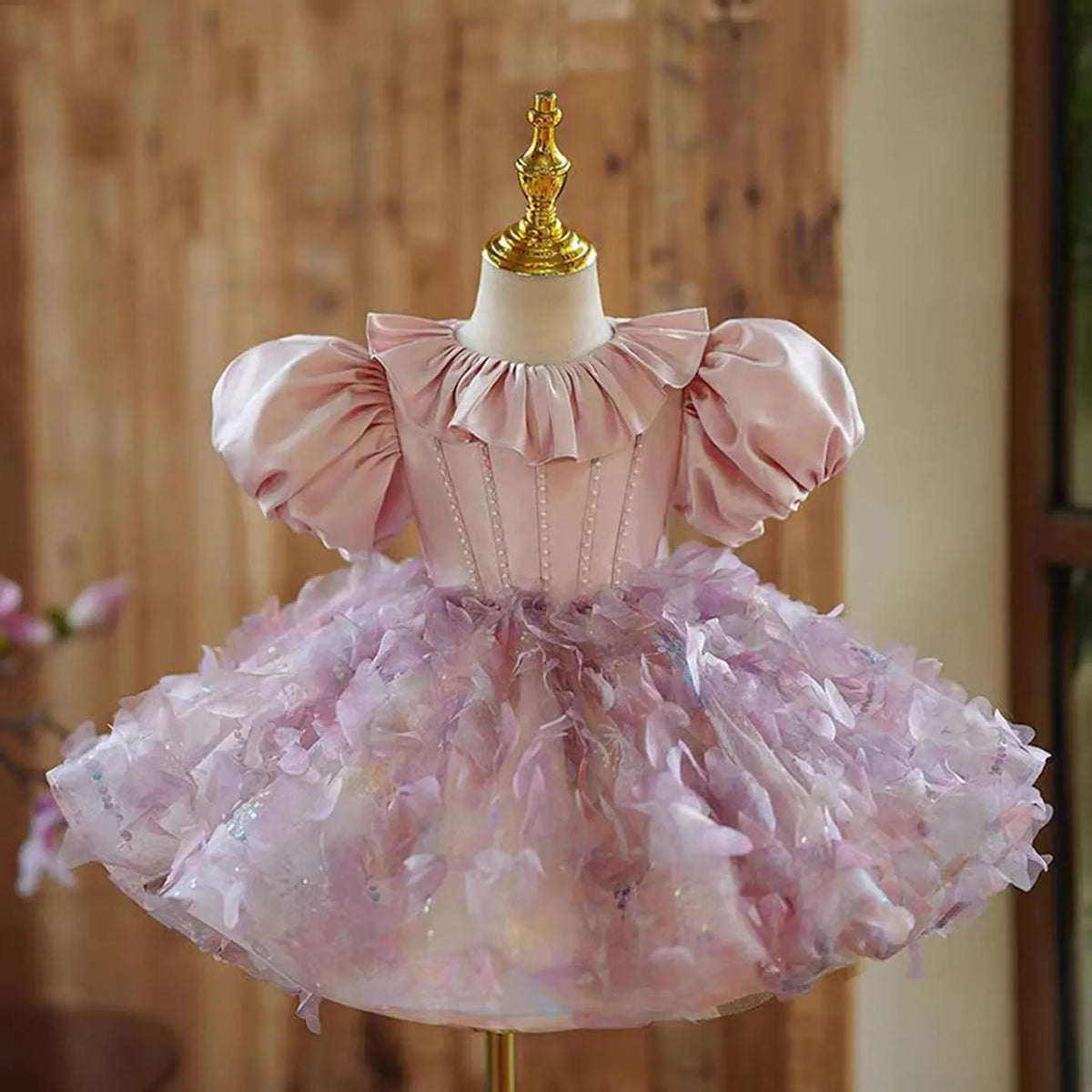 Dreamy Vow J482 Beautiful Sequined Pink Girl Dress Half Sleeves Accented for Kids Event Spring Summer Knee Length Ball Gown