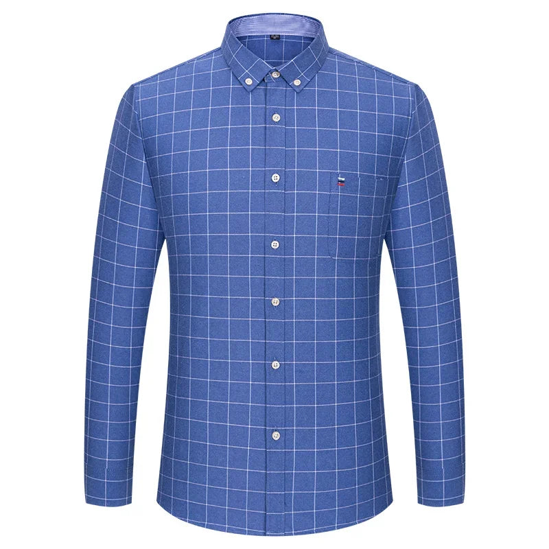 Over Size 7XL 100% Cotton Oxford Long-Sleeve Shirts for Men Slim Fit Formal Plain Shirt Office White Clothes Elegant Business To