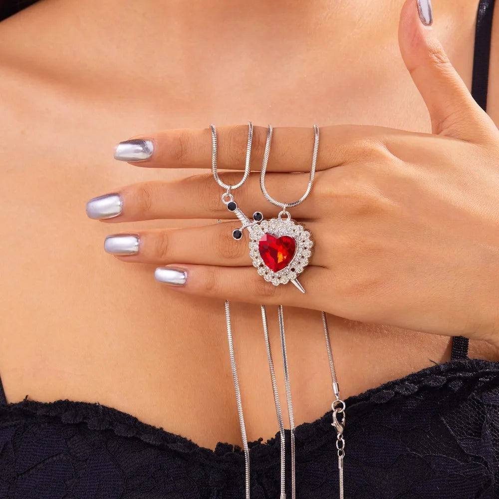 Snow White and The Huntsman Couple Heart and Sword Pendant Necklace for Women Romantic Wedding Valentine's Day Jewelry Gifts
