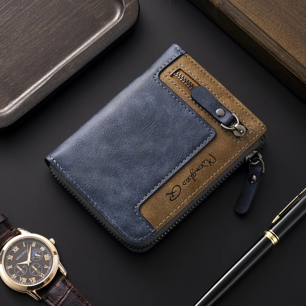 Men's Retro Short Wallet Multifunctional Fashion Zipper PU Leather Coin Purse High Quality Credit Card Holder Ideal Gift For Men