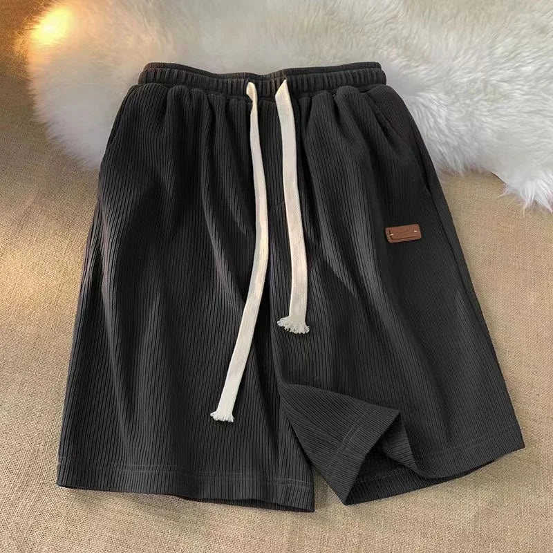 Plus Size Casual Embroidered Waist Orts Men Women'S Summer New Loose Wide Leg Five Pants Hong Kong Sle Comfortable Breathable