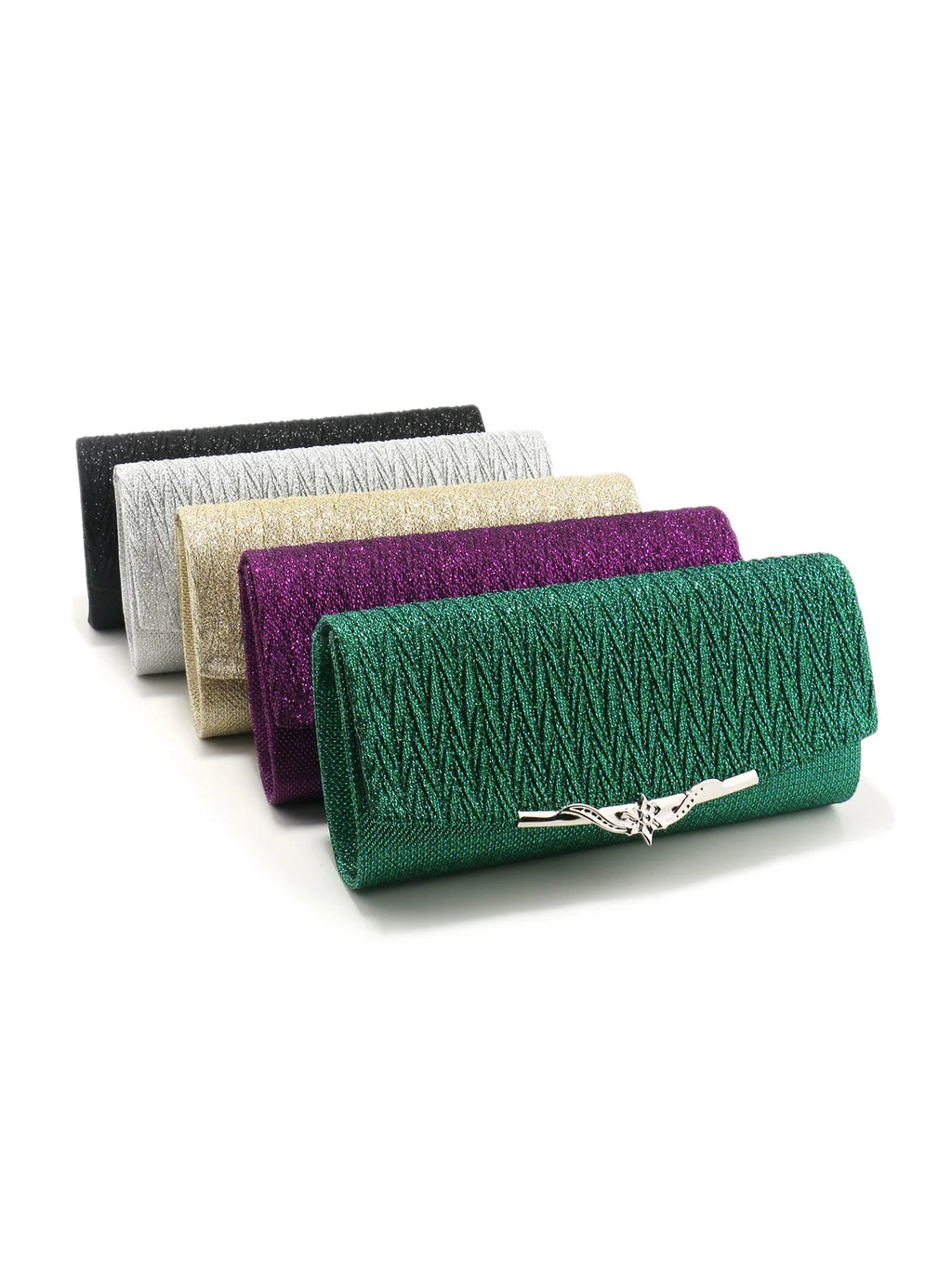 Golden Metal Shoulder Envelope Design Women Evening Bags Ruched Fashion Glitter Clutch Handbags