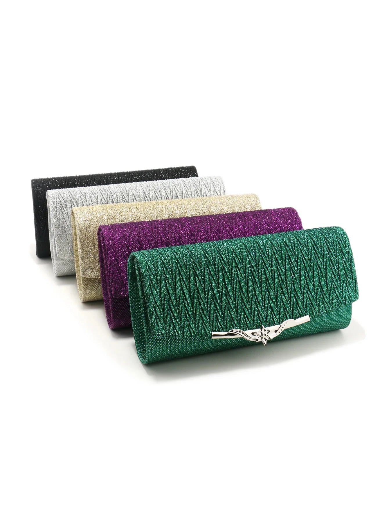 Golden Metal Shoulder Envelope Design Women Evening Bags Ruched Fashion Glitter Clutch Handbags