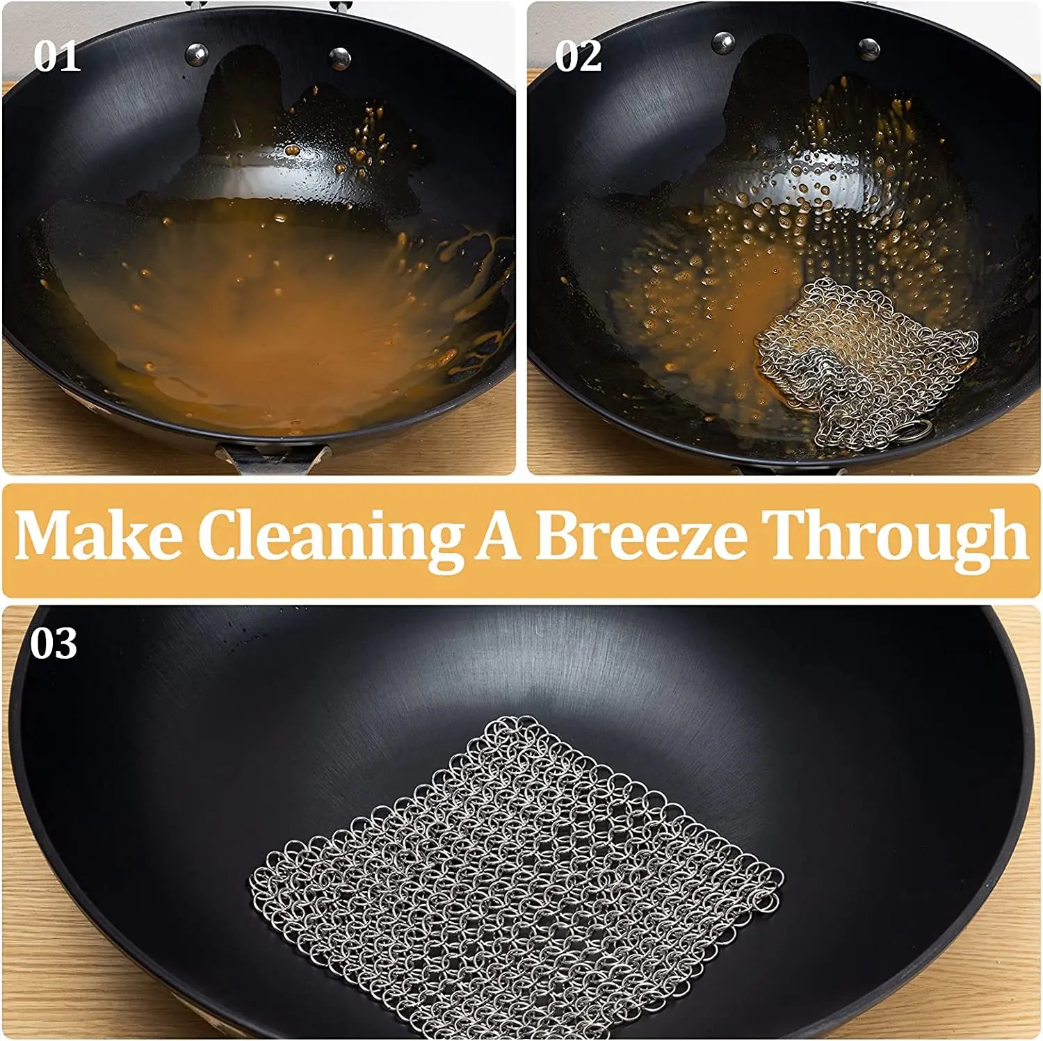 Leeseph Kitchen Cleaning Ring Stainless Steel Cleaner Chainmail Scrubber Accessories Reusable Washing Net Cleaning Tool for Home