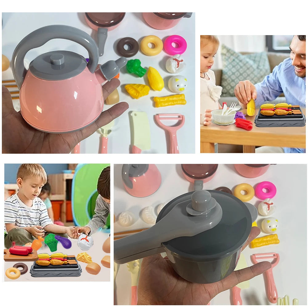 Juego de juguetes de cocina para niños de 92/69/59 piezas, kit de accesorios de cocina de juego con ollas de juego, comida de juguete de simulación, regalo para niñas y niños pequeños