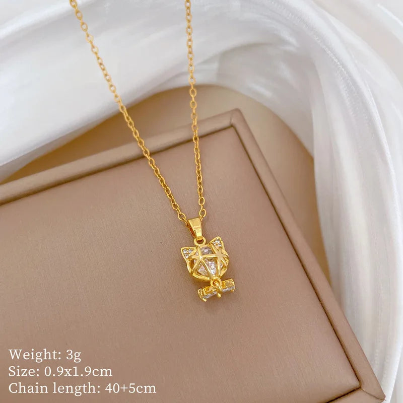 Full Zircon Cross Necklace For Women'S Gold Color Anti-Tarnish Titanium Steel Jewelry