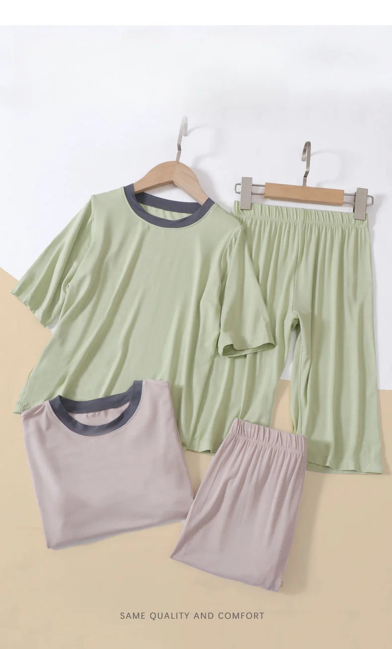 2026 Summer Thin Children Pajamas Contrast Color Soft Cooling Pajamas for Girls 10A Antibacterial Boys Sleepwear