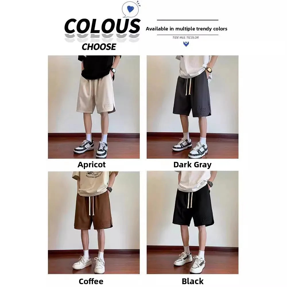 Men's Summer Ice Silk Thin Breathable Straight Leg Pants Five-Quarter Casual Shorts Polyester Fabric Comfortable Lightweight