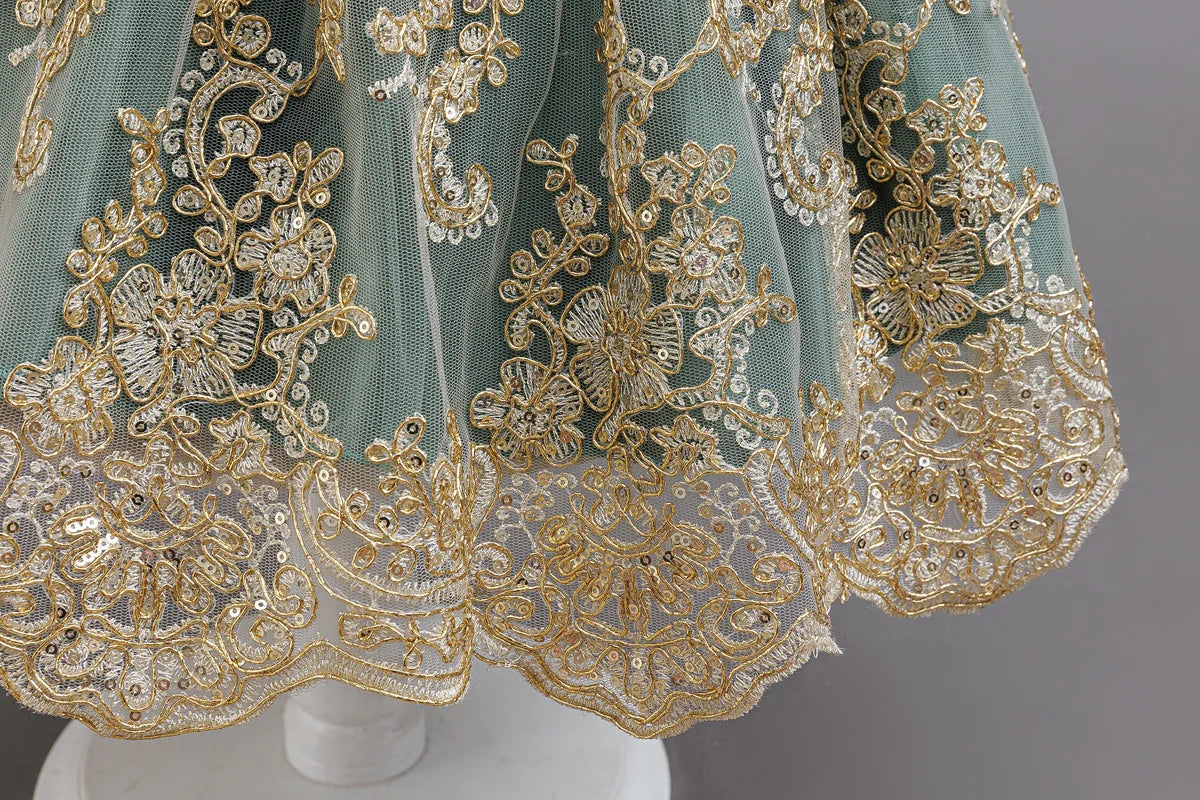 HETISO Children's Dress Princess Embroidery Lace Flower Girls Holiday Party Ball Gown Little Kids Summer Costume 1-6Y