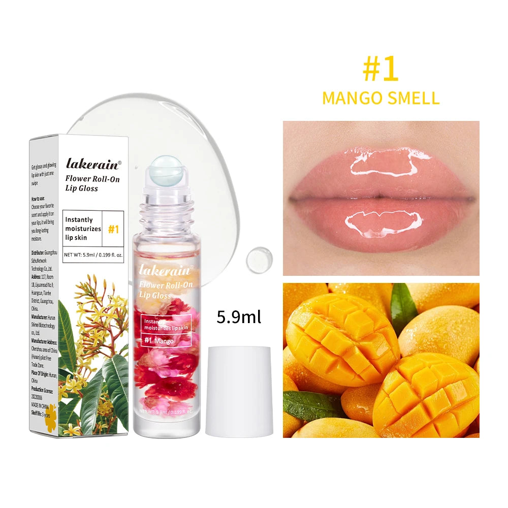 Lip Oil Gloss Blossom Scented Roll on Lip Gloss Infused with Real Flowers Mango Watermelon Strawberry