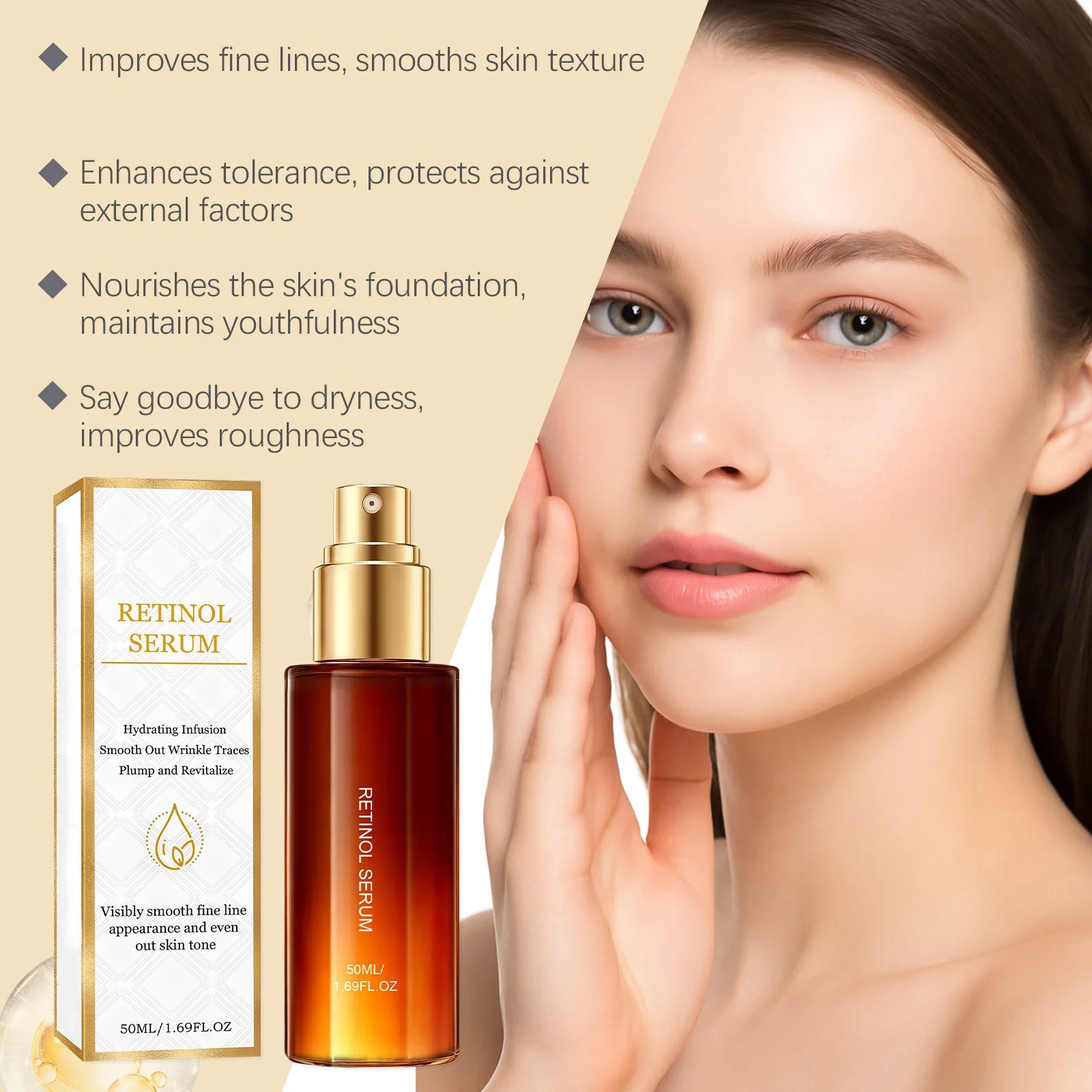 Retinol Facial Serum Moisturizing Soothing Skin Shrink Pore Reduce Fine Line Fade Dark Spot Brightening Lightweight Face Essence