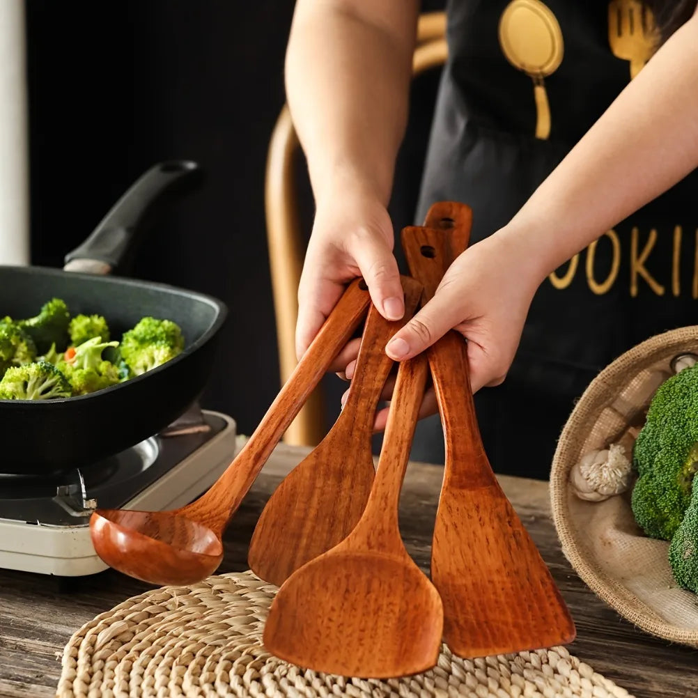 Wooden KitchenCooking Tools 4-piece Set Non Stick Cooking Utensils Durable Wooden Spatula Rice Spoon Spoon Kitchen Utensils
