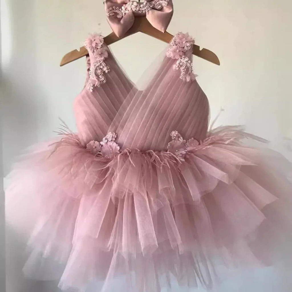 Summer New Children's Frocks Fashion Tulle V-Neck Sleeveless Kids Girl Dress Flower Girl Wedding Boutique Dance Kids Dresses