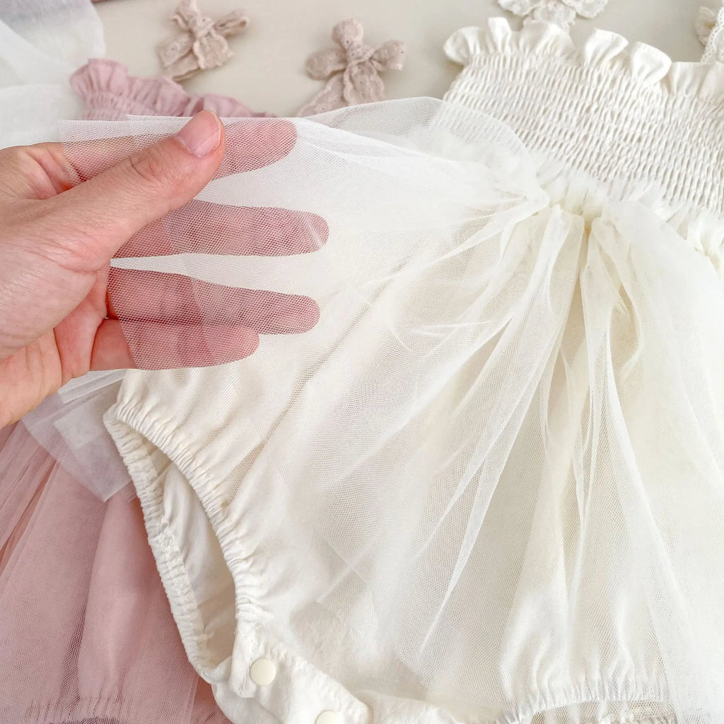Baby Girl Summer New Bow Strap Bag Fart Clothes Baby Hundred Day Banquet One Year Old Princess Mesh Dress Gift Dress