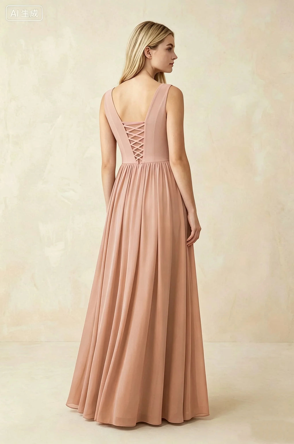 Sleeveless Deep V Neck Chiffon Formal Dress Ruched Empire Waist Front Split A‑Line Floor‑Length Bridesmaid Party Prom Dresses
