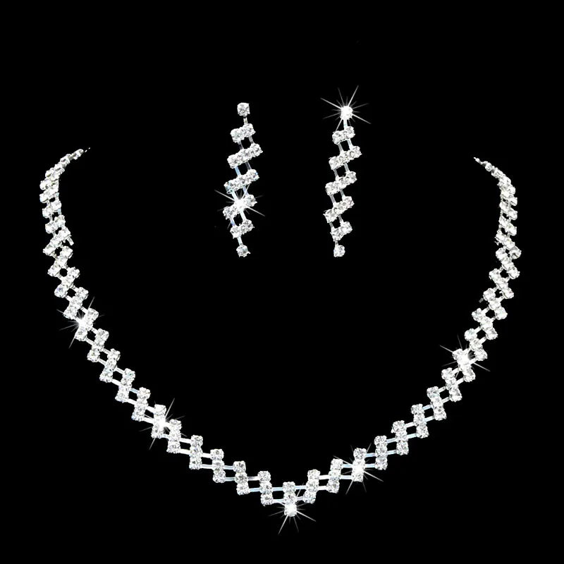 Women'S Fashion Necklace Earrings Set Rhinestone Wedding Accessories Bridal Lady Dangle Earring Pendant Elegant Jewellery Sets