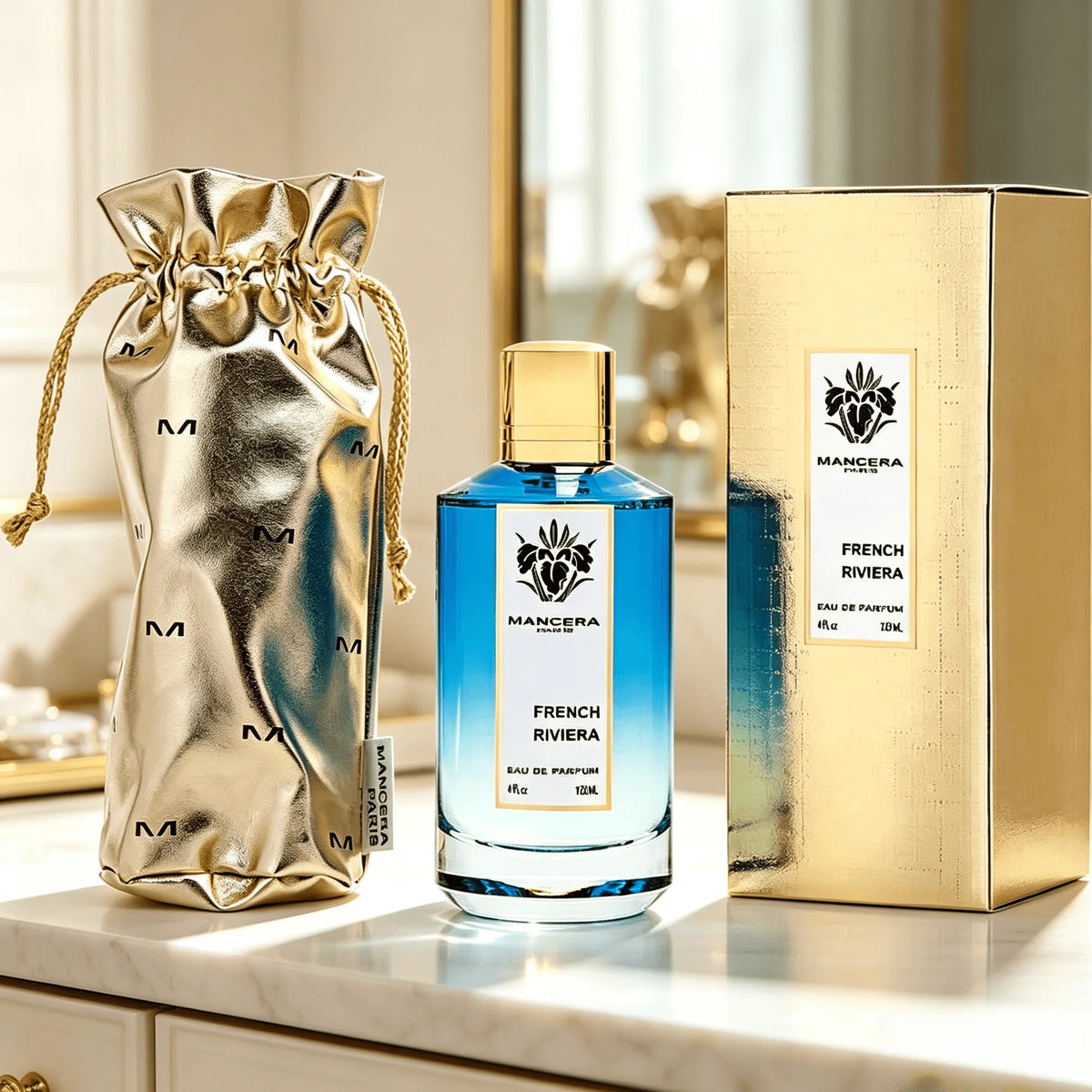 Mancera Paris French Riviera Eau De Parfum Spray, Unisex Crisp Sea Salt Aquatic Citrus Woody Fragrance, Long-Lasting Scent, Bright Blue Gradient Octagonal Glass Bottle with Gold Cap, Perfect Gift for Summer Vacation Holiday B