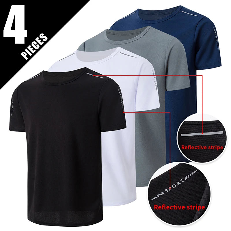 1/2/4Pcs Men'S Summer Solid Color Mix And Match Short-Sleeved Young Men'S Loose Quick-Drying Sports Running Shirt Middle-Aged T-