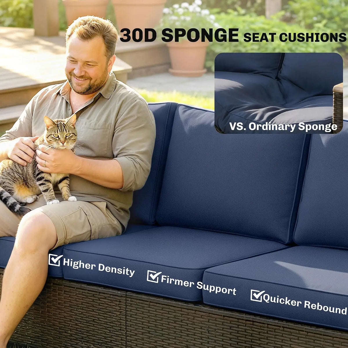 3 Seater Outdoor Wicker Sofa with 4" Foam Cushions for Patio Garden, Customized