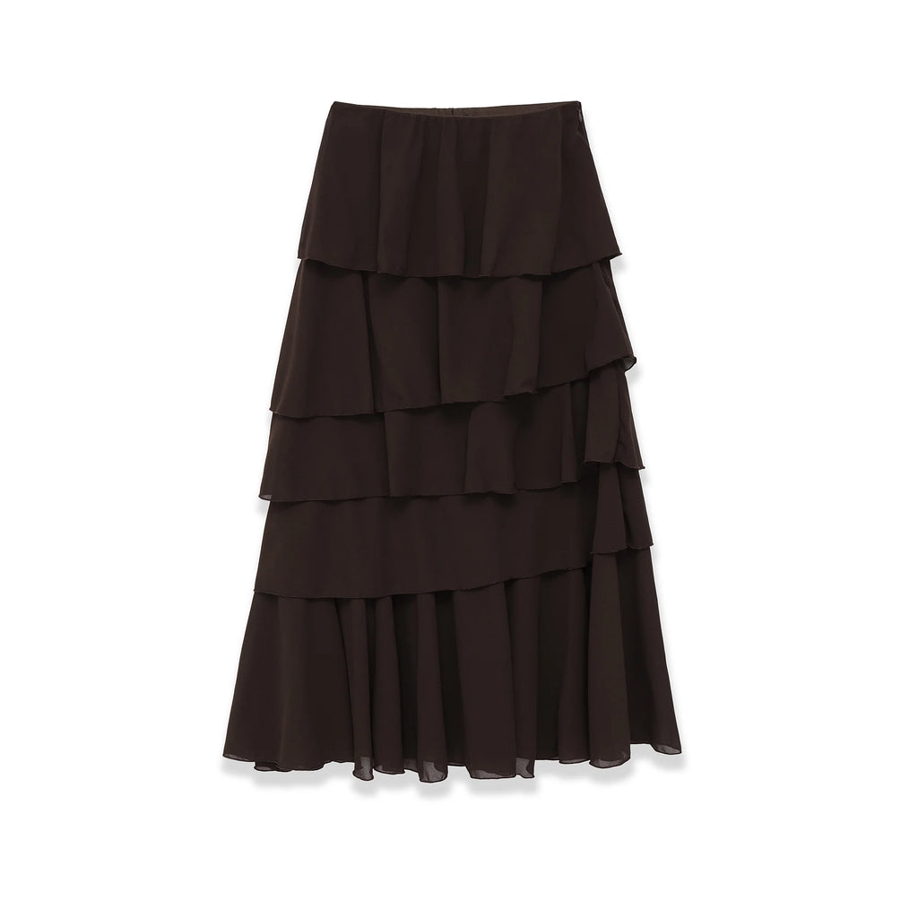 Vintage Tiered Brown Party Commute Modern High Street Long Skirt Elegant Streetwear Fashion 2026 Spring Female Skirt