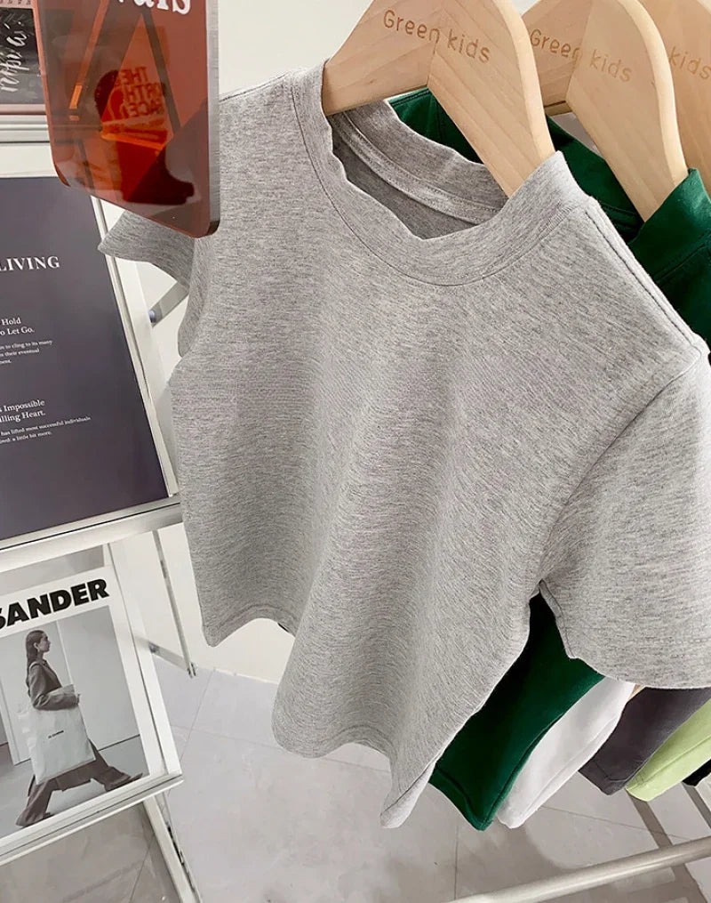Kids Solid Color Cotton T-Shirt 2026 Spring Summer New Boys Girls Round Neck Short Sleeve Basic Tops Children Casual Tees