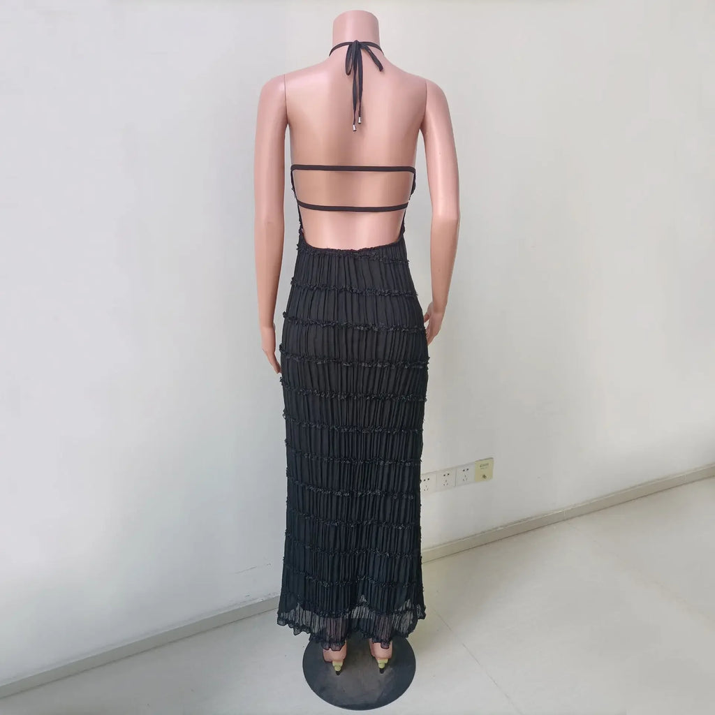 Tossy Spring Fashion Patchwork Long Dress For Women Lace-Up Backless High Waist Solid Holiday Beach Dress Ladies Maxi Dress 2025