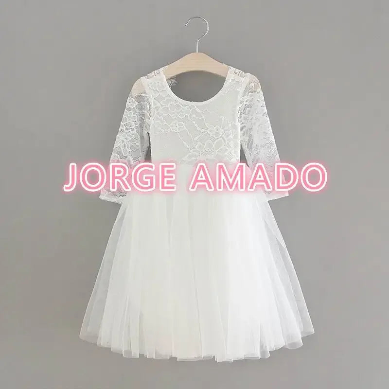 Summer Girl Dress Eyelashes Back Thin Lace Top Flat Skirt Tulle Gauze Princess Dress Children Clothing E15180