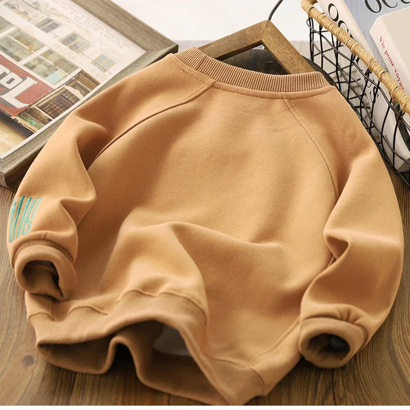 4-12 Years Teen Boys Shrit Spring Autumn Solid Letter Sweatshirt For Kids Handsome Children Sports Casual Pullove
