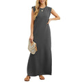 Casual Maxi Dress For Women Summer Loose Sleeveless Long Dresses Elegant Lady O Neck Solid Color Boho Beach Sundress Vestidos