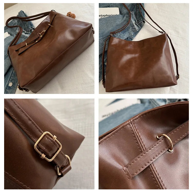Vintage Large Capacity Women's Shoulder Bag Fashion Backpacks Pu Leather Ladies Crossbody Bag Female Commuter Tote Handbags