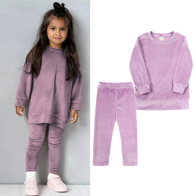 Kids Tales Unisex Velvet Sweatshirt and Pants Set - Thick Fleece