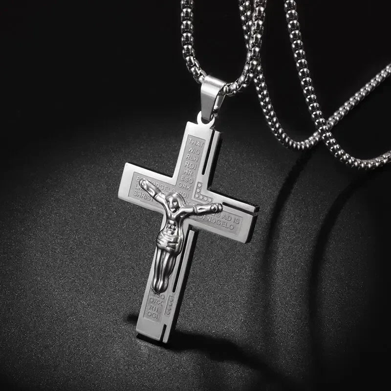 Jesus Christ Cross Mens Necklace Gold Color Cross Religious Pendant Necklace Accessory Chain Accessories