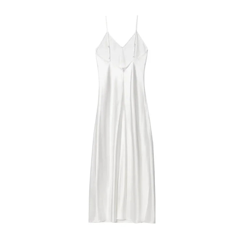 New Elegant women's fashion silk satin texture MIDI dress sexy backless party slip dress